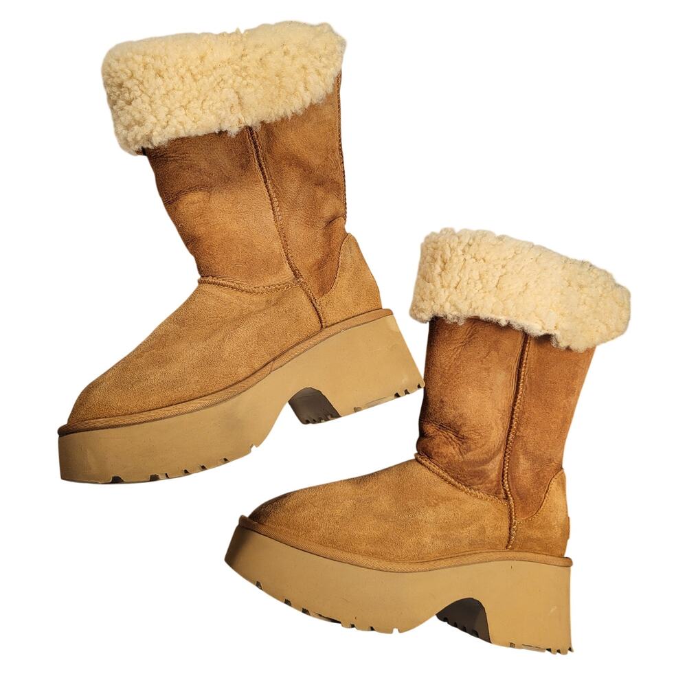 NEW UGG Classic New Heights Cuffable tall boots chestnut platform womens size 9 - Picture 2 of 8